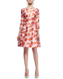 Oscar de la Renta 34-Sleeve Petal-Print Silk Dress at Neiman Marcus